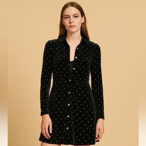 ZARA Black Velvet Rhinestone Shirt Dress – Size Medium (New with Tags)